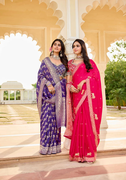 Pink Viscose Saree with bead work 6120