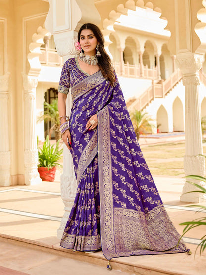 Purple Viscose Saree with bead work 6100