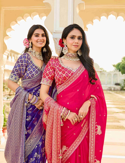 Pink Viscose Saree with bead work 6120