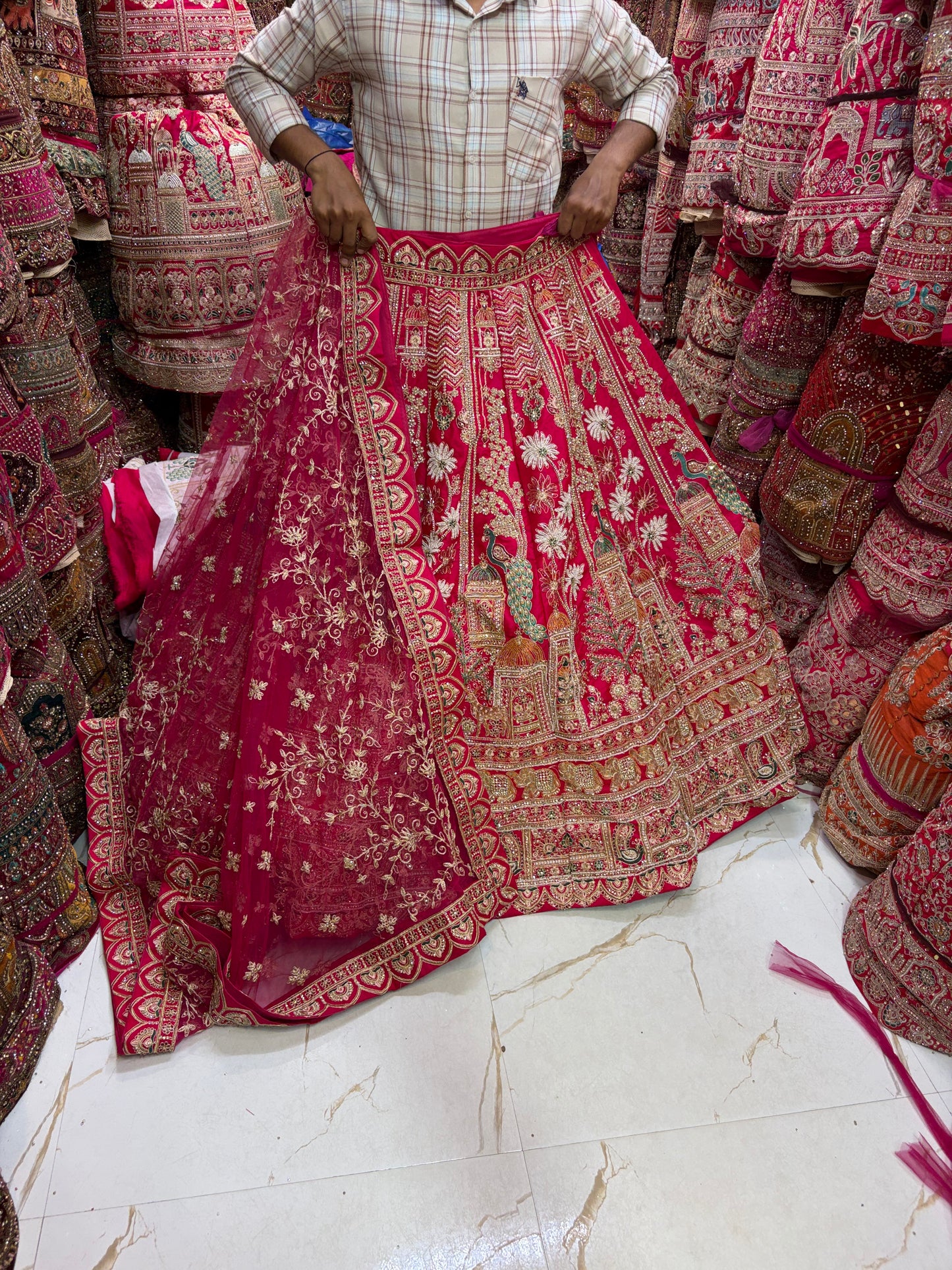 Rani Pink handwork peacock bridal Lehenga