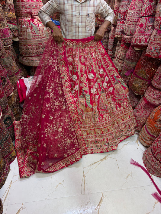 Rani Pink handwork peacock bridal Lehenga