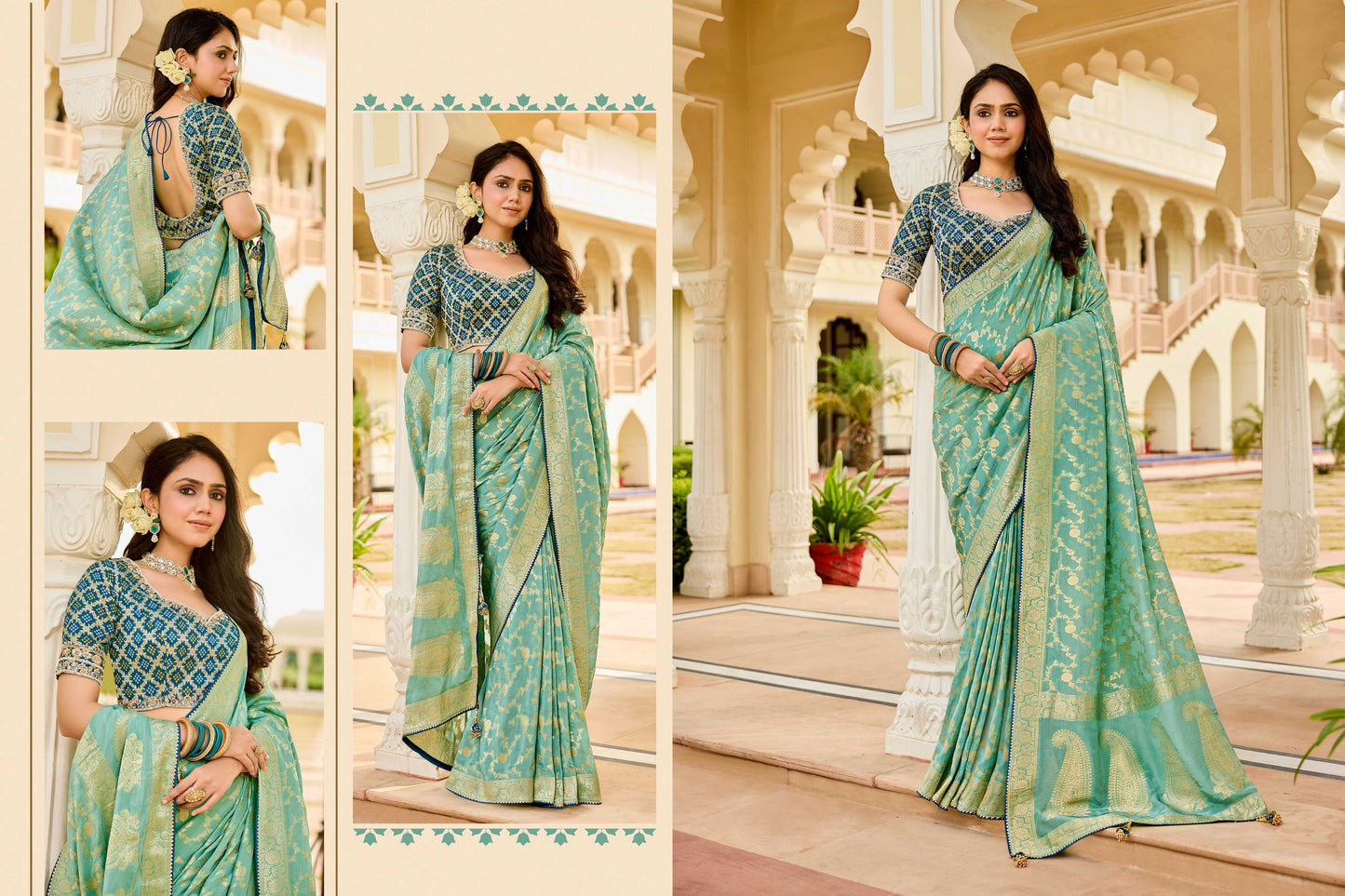 Green Viscose Saree with bead work 6119
