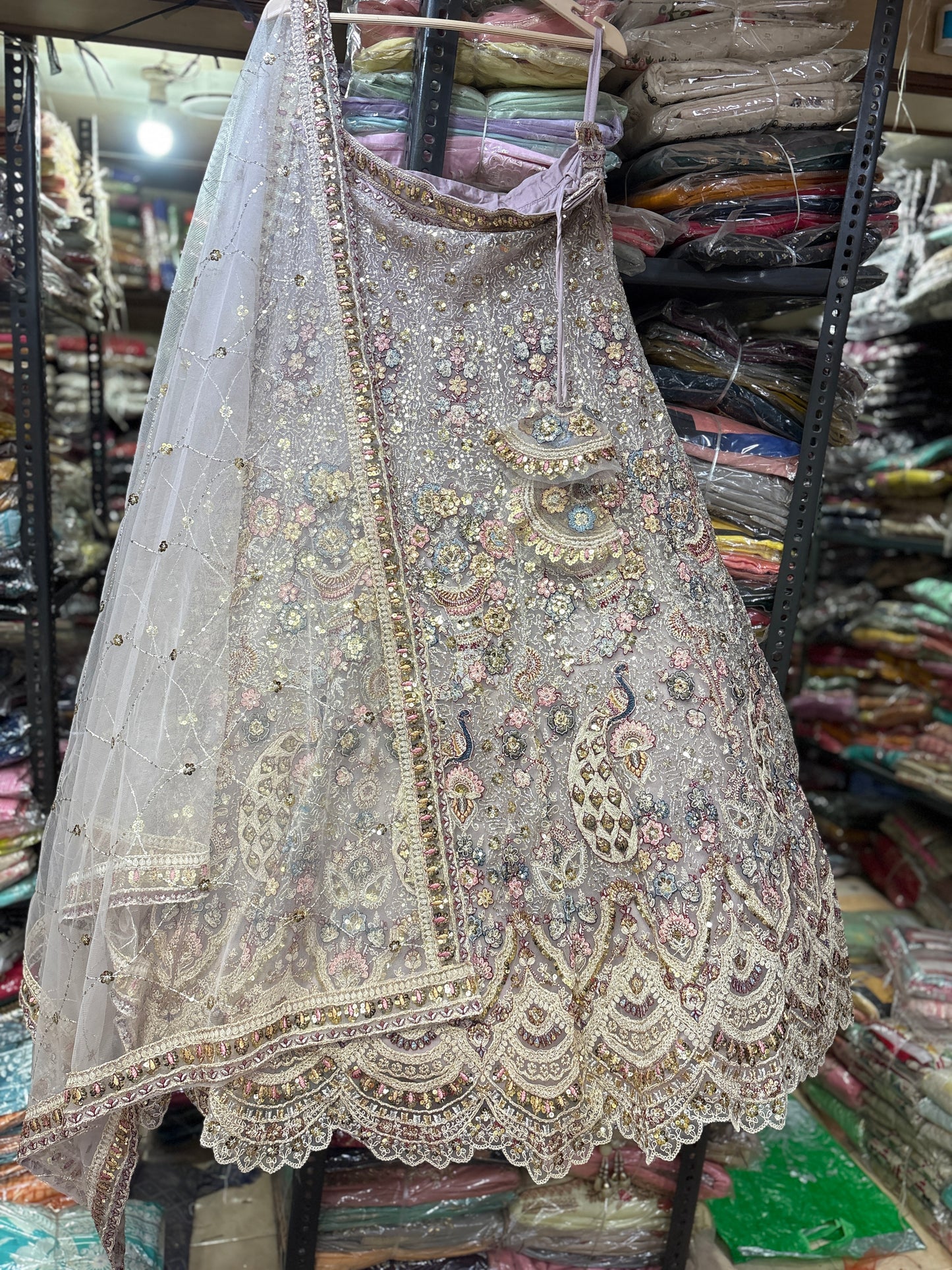 Lavishing Lavender pink peacock Crop Top Lehenga