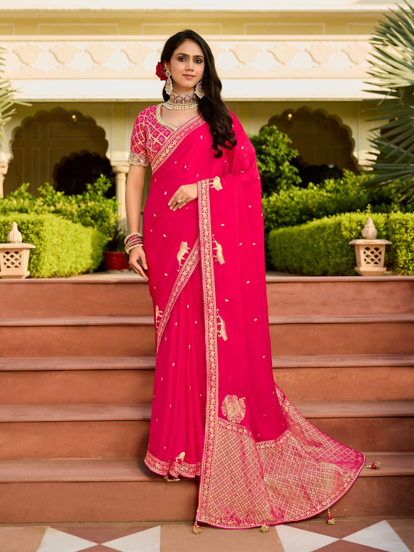 Pink Viscose Saree with bead work 6120