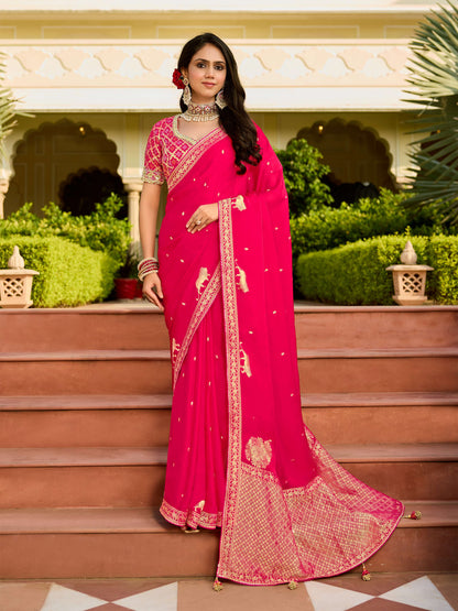 Pink Viscose Saree with bead work 6120