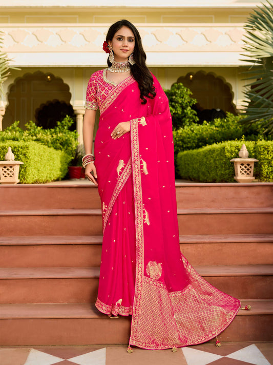 Pink Viscose Saree with bead work 6120