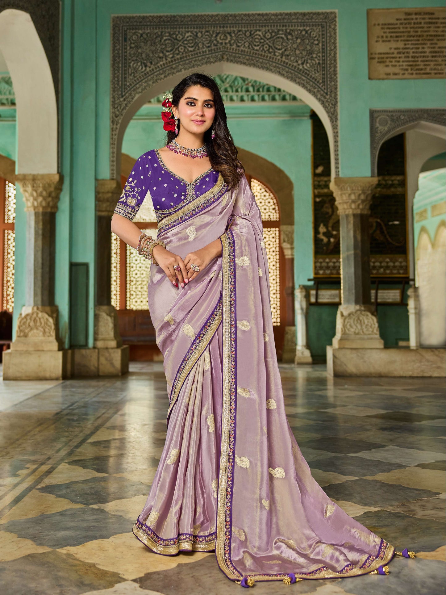 Lavender Viscose Saree with bead work 6122