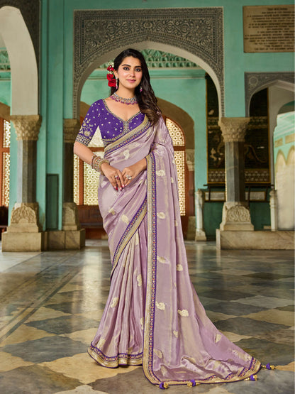 Lavender Viscose Saree with bead work 6122