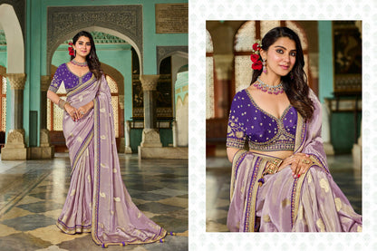 Lavender Viscose Saree with bead work 6122