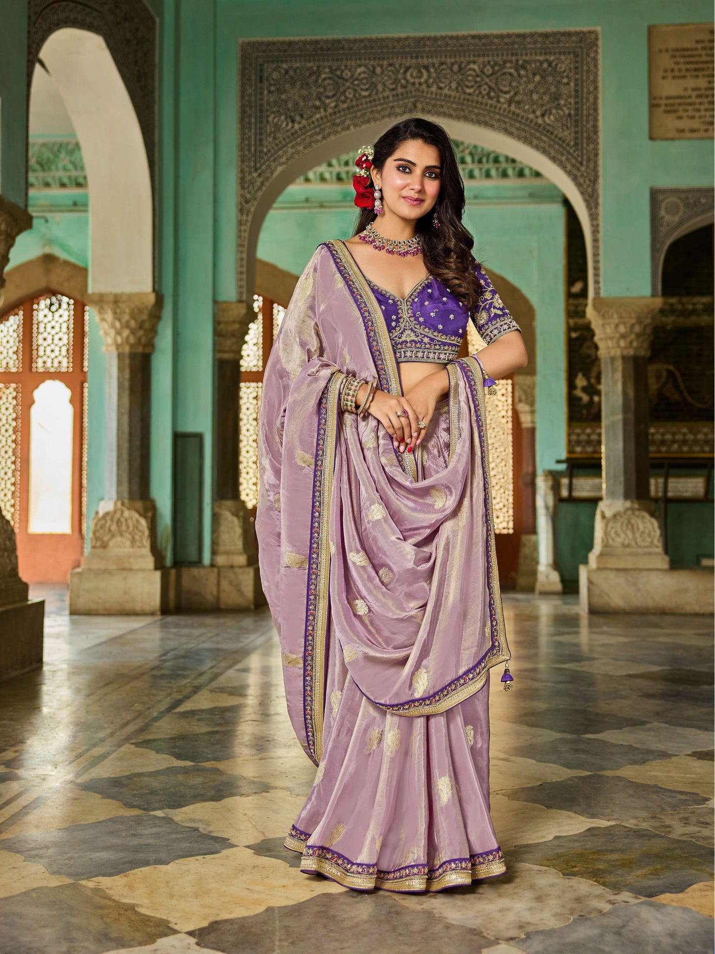 Lavender Viscose Saree with bead work 6122