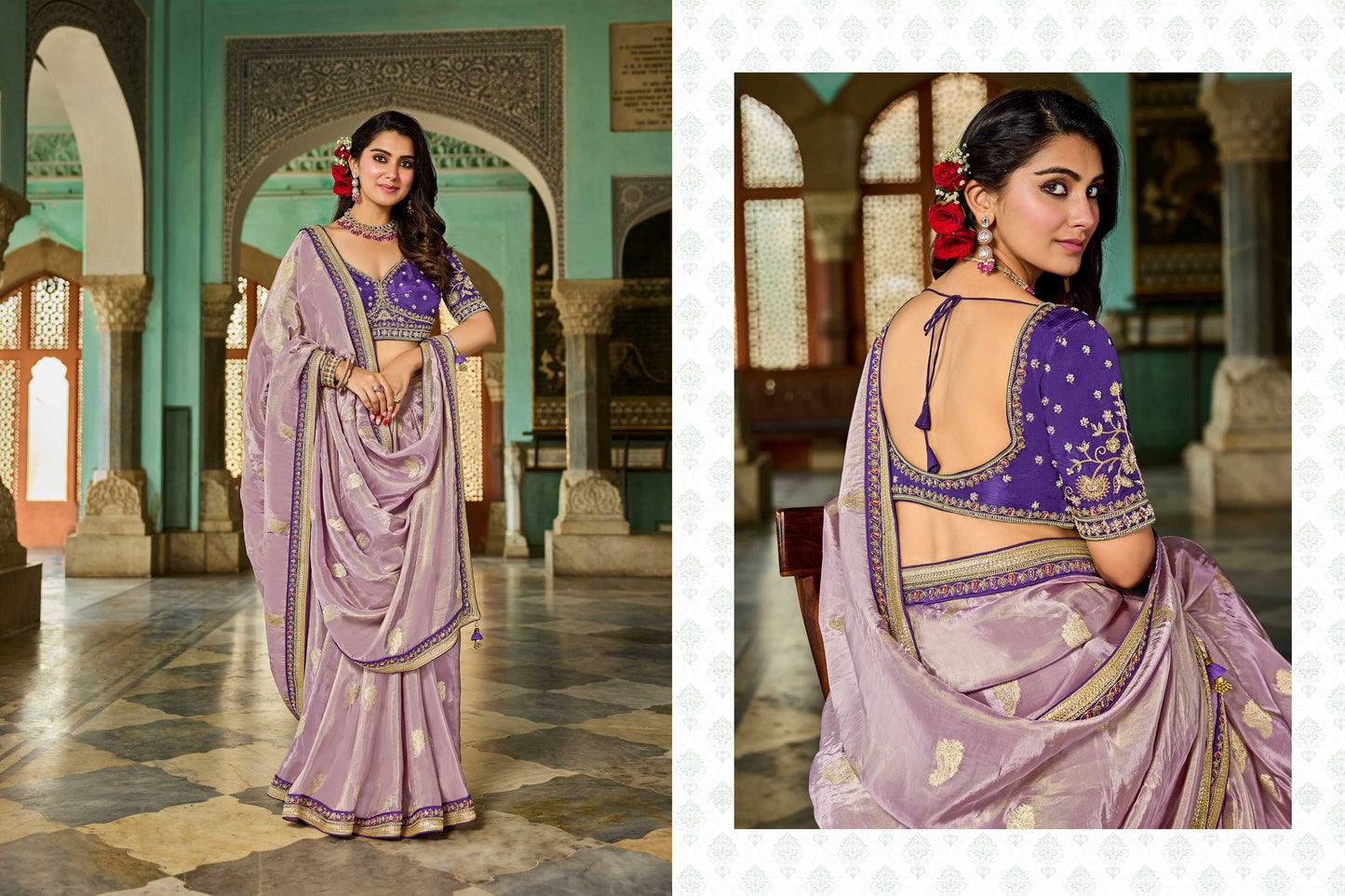Lavender Viscose Saree with bead work 6122
