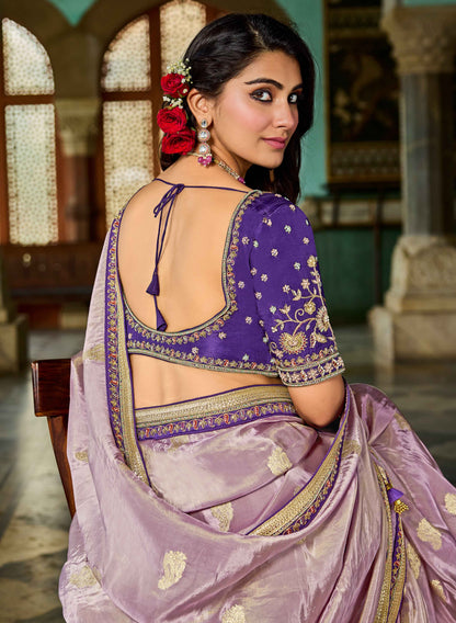 Lavender Viscose Saree with bead work 6122