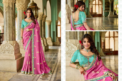 Pink Viscose Saree with bead work 6126