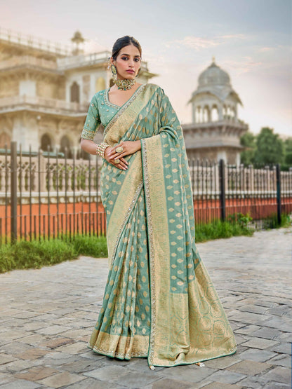 Green Viscose Saree with bead work 6127