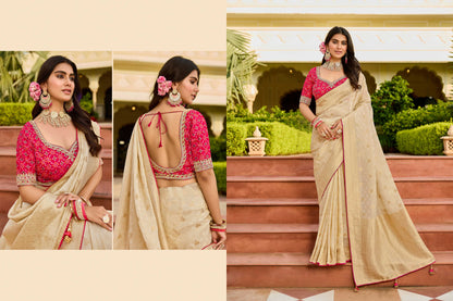 Beige Golden Viscose Saree with bead work 6129