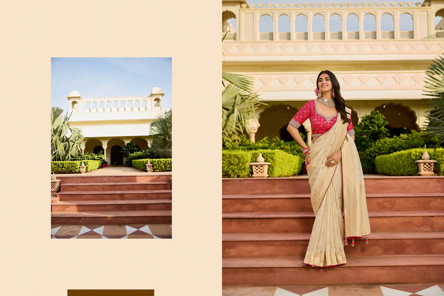 Beige Golden Viscose Saree with bead work 6129
