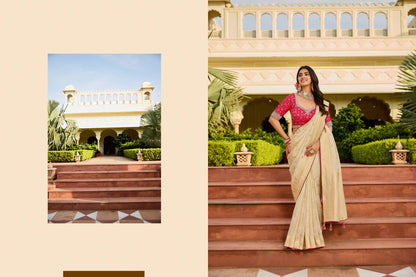 Beige Golden Viscose Saree with bead work 6129
