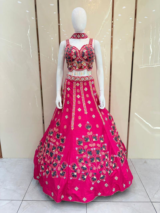 Pink PDP crop top Lehenga