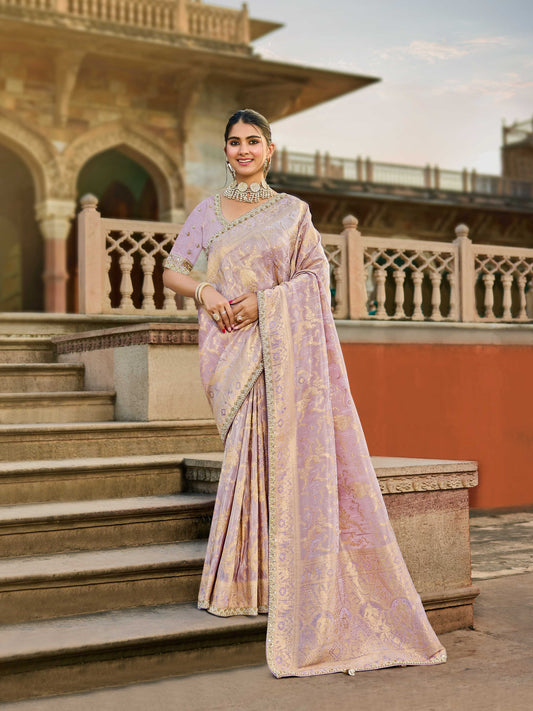 Pink Viscose Saree with bead work 6172