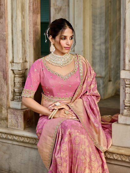 Pink Viscose Saree with bead work 6173