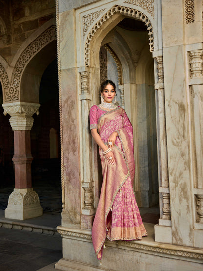 Pink Viscose Saree with bead work 6173