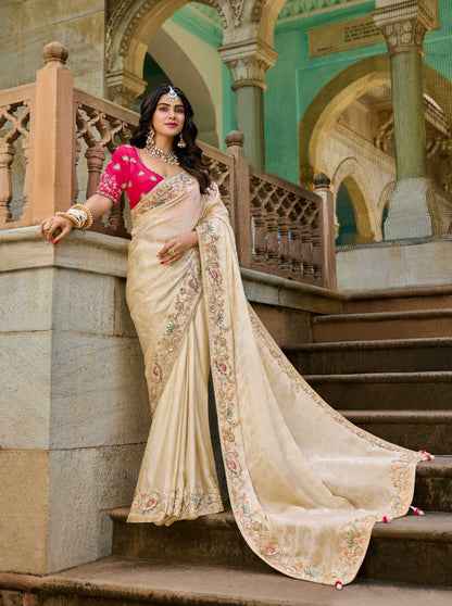 Beige Golden Viscose Saree with bead work 6181