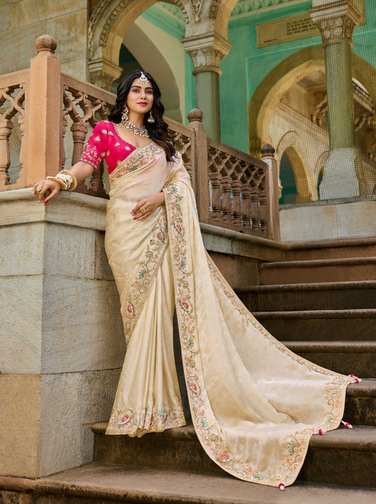 Beige Golden Viscose Saree with bead work 6181