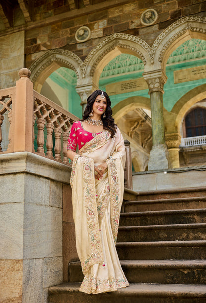 Beige Golden Viscose Saree with bead work 6181