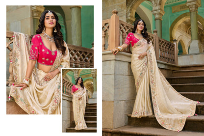 Beige Golden Viscose Saree with bead work 6181