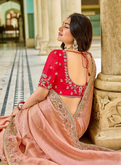 Pink peach Viscose Saree with bead work 6182