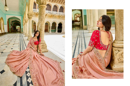 Pink peach Viscose Saree with bead work 6182