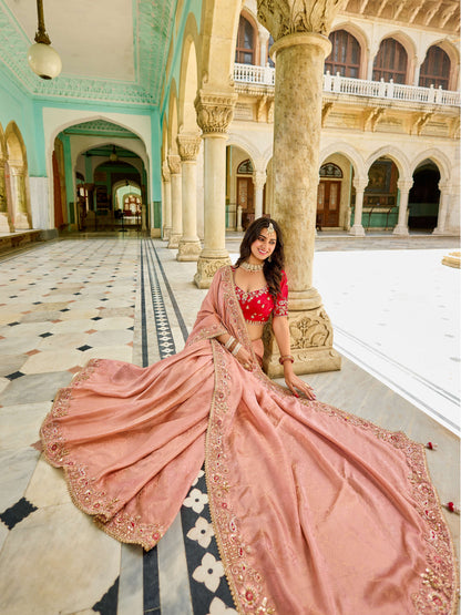 Pink peach Viscose Saree with bead work 6182