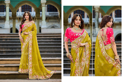 Yellow Haldi mehendi Viscose Saree with bead work 6183