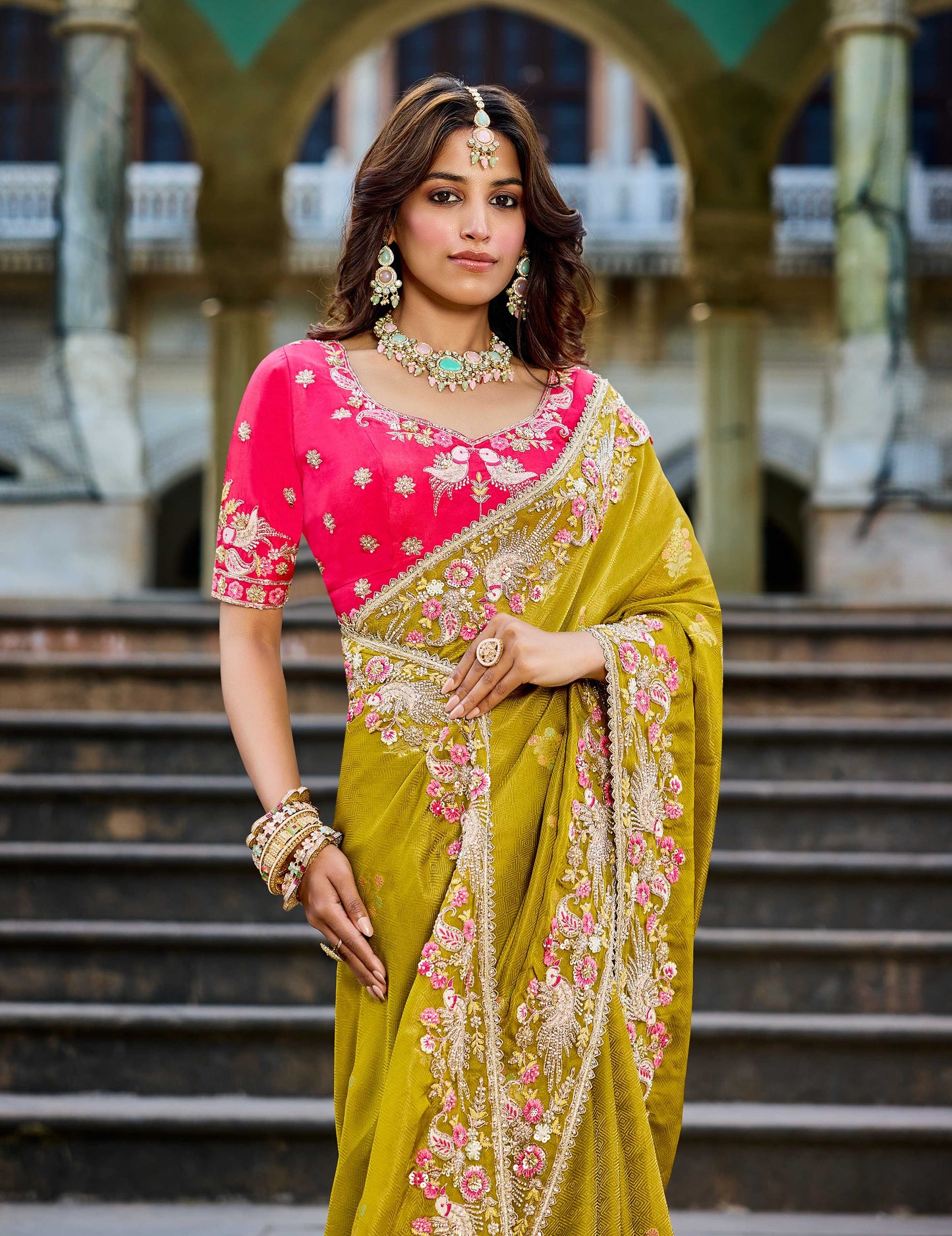 Yellow Haldi mehendi Viscose Saree with bead work 6183