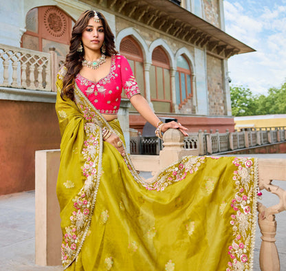 Yellow Haldi mehendi Viscose Saree with bead work 6183