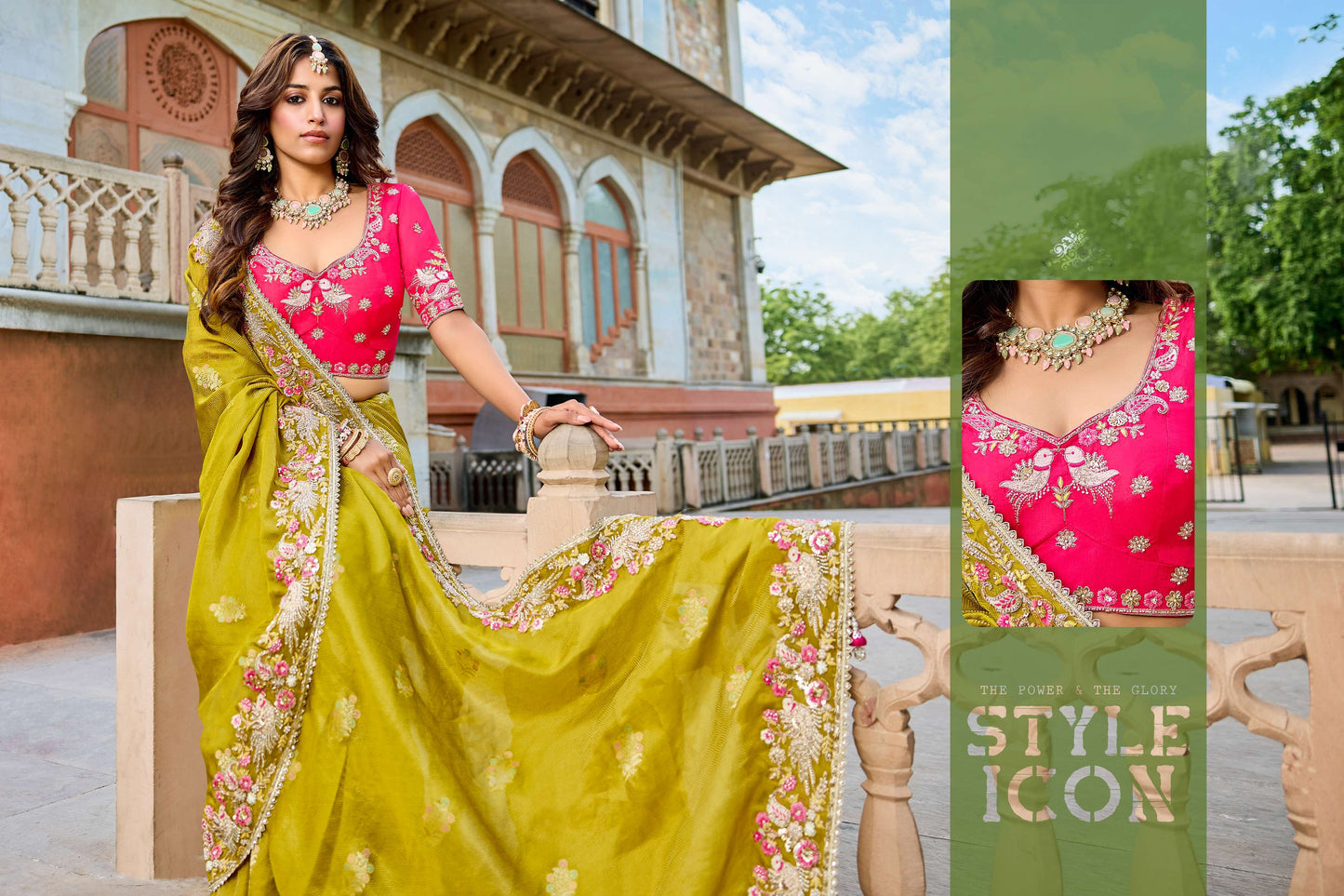 Yellow Haldi mehendi Viscose Saree with bead work 6183