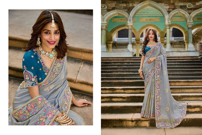 Blue Viscose Saree with bead work 6184