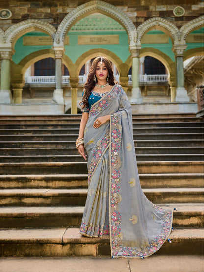 Blue Viscose Saree with bead work 6184