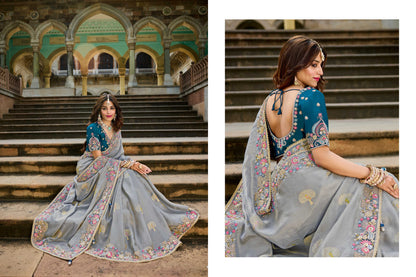 Blue Viscose Saree with bead work 6184