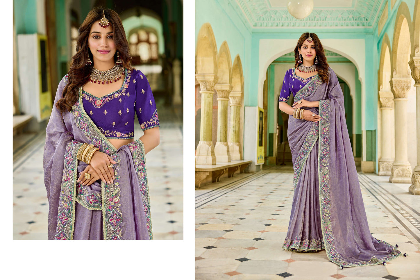 Lavender Viscose Saree with bead work 6185