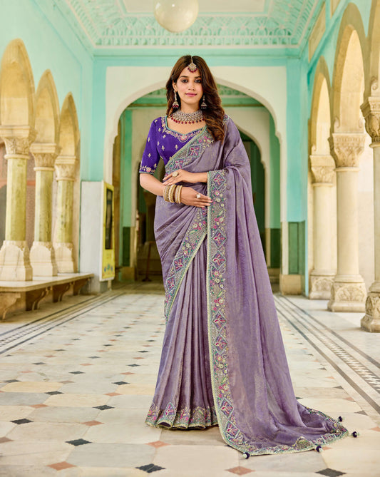 Lavender Viscose Saree with bead work 6185