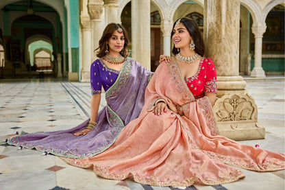 Lavender Viscose Saree with bead work 6185