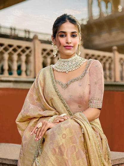 Beige Golden Viscose Saree with bead work 6186