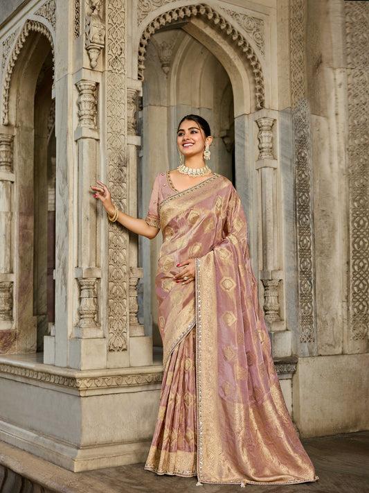 Pink Viscose Saree with bead work 6187