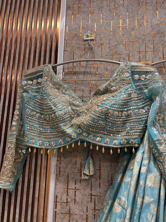 Sky Blue Crop Top Lehenga