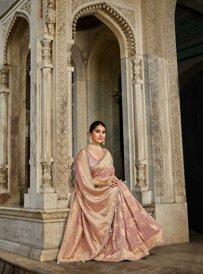 Pink Viscose Saree with bead work 6187