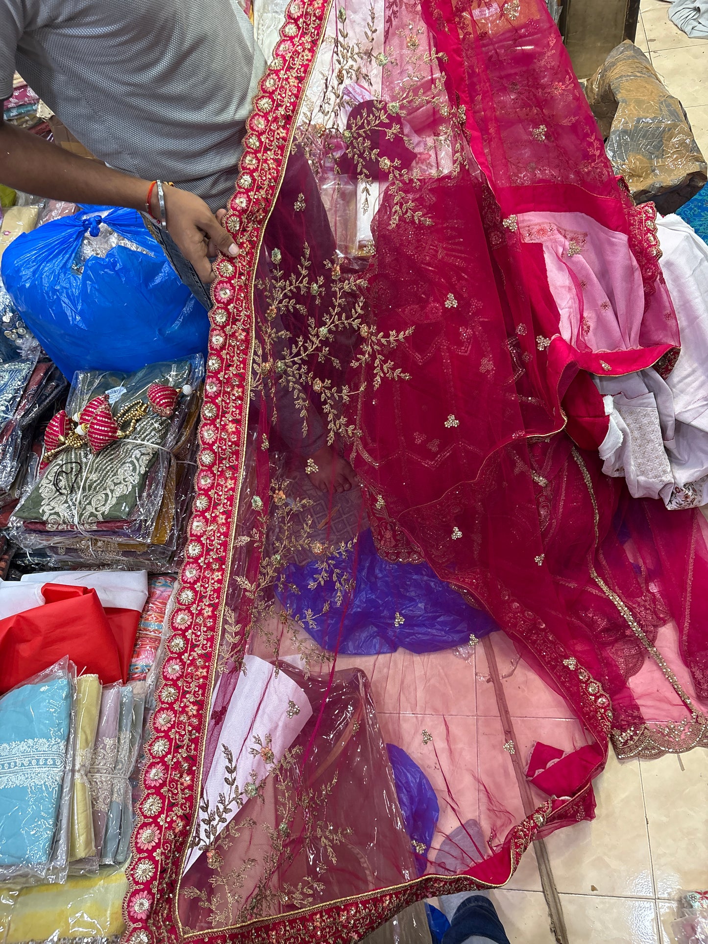 Tremendous Rani pink peacock Jaal Duptta Bridal Lehenga