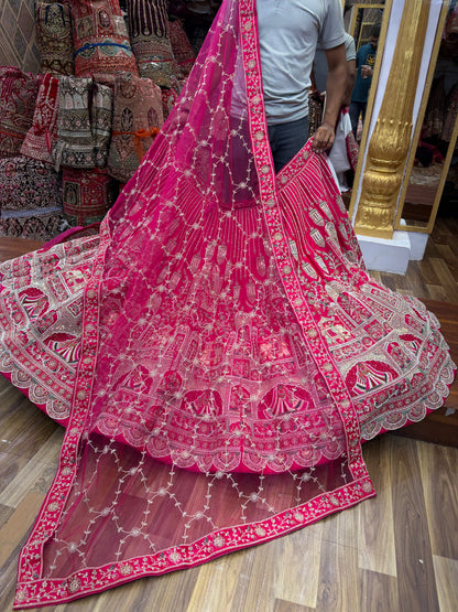 Rani Pink Peacock Designer Bridal Lehenga - Shopping World