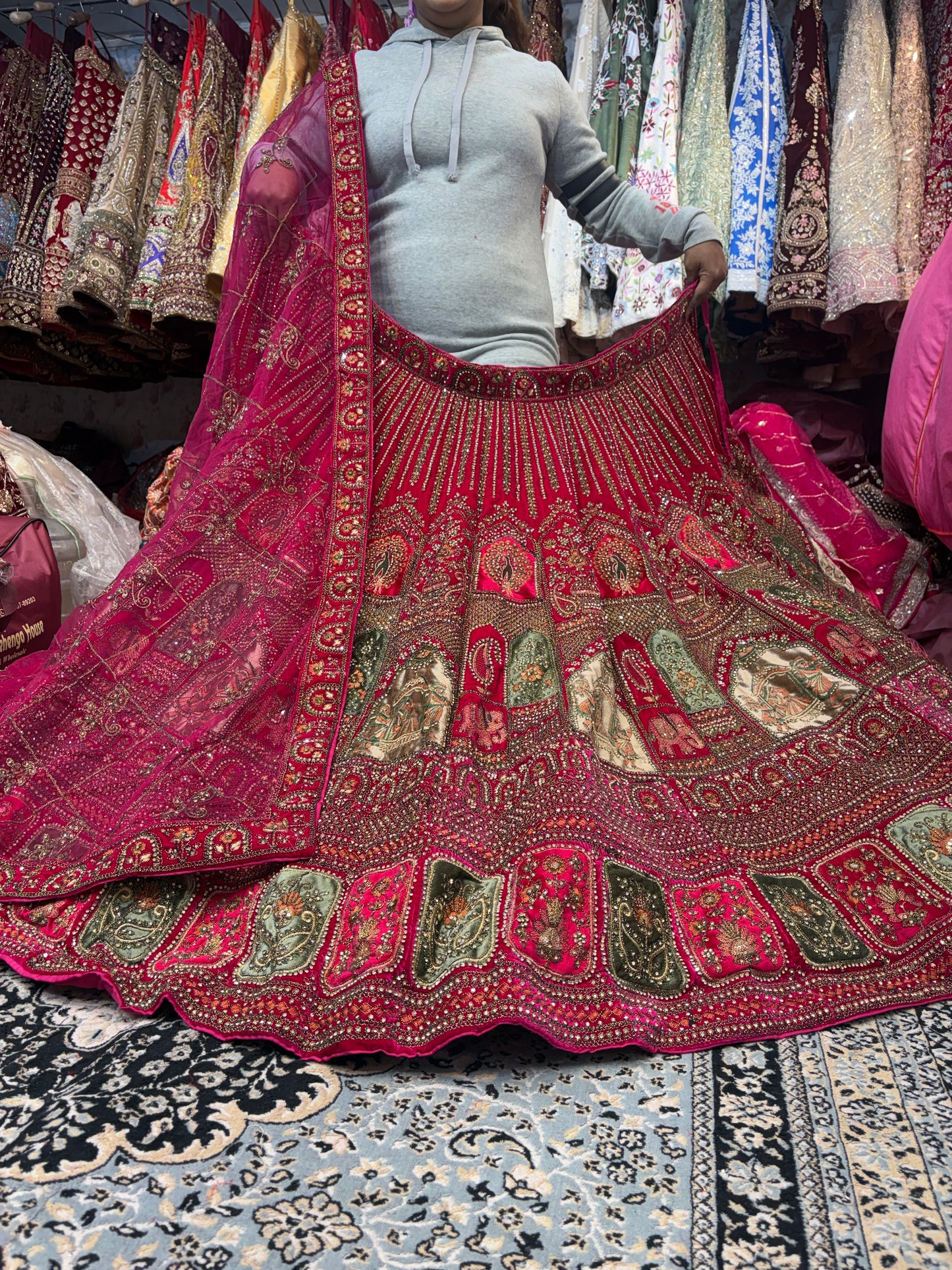 Khoobsurat Hot pink peacock Bridal Lehenga