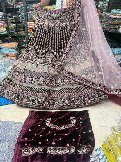 Charming maroon jhumka bridal  Lehenga
